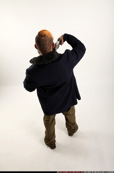 Man Adult Athletic White Standing poses Coat Fighting with shotgun