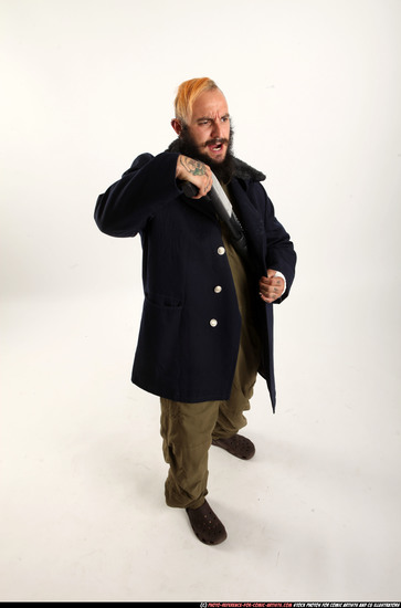 Man Adult Athletic White Standing poses Coat Fighting with shotgun