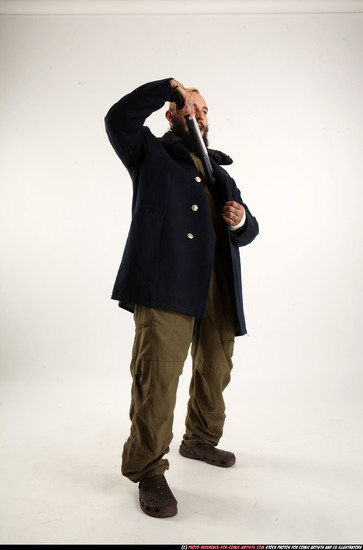 Man Adult Athletic White Standing poses Coat Fighting with shotgun