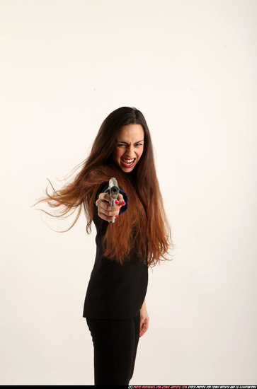 Woman Young Athletic White Fighting with gun Moving poses Casual