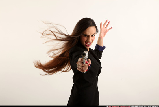 Woman Young Athletic White Fighting with gun Moving poses Casual