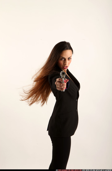 Woman Young Athletic White Fighting with gun Moving poses Casual