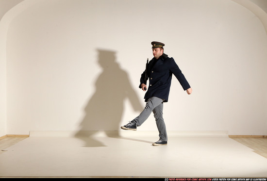 Man Adult Muscular White Moving poses Army Fighting with shotgun