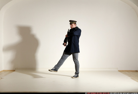 Man Adult Muscular White Moving poses Army Fighting with shotgun