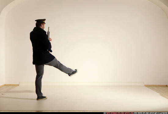 Man Adult Muscular White Moving poses Army Fighting with shotgun