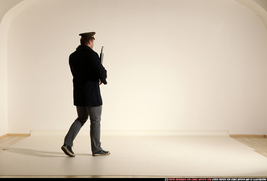 Man Adult Muscular White Moving poses Army Fighting with shotgun