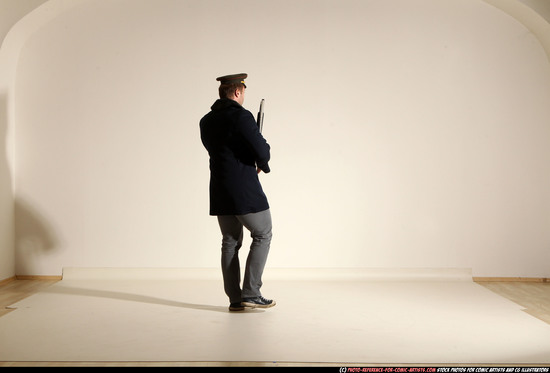 Man Adult Muscular White Moving poses Army Fighting with shotgun