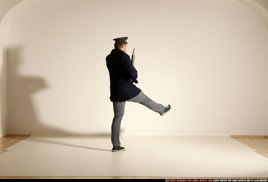 Man Adult Muscular White Moving poses Army Fighting with shotgun