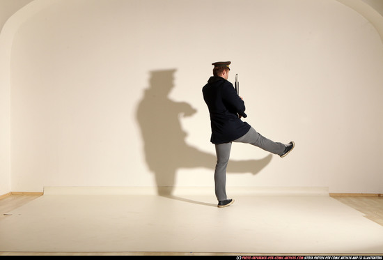 Man Adult Muscular White Moving poses Army Fighting with shotgun