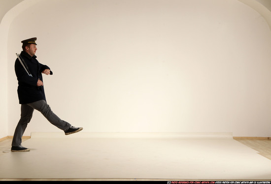 Man Adult Muscular White Moving poses Army Fighting with shotgun