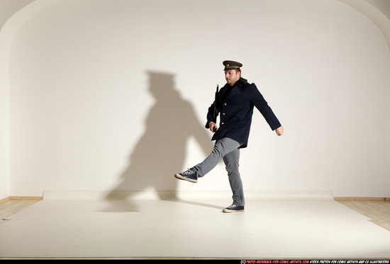 Man Adult Muscular White Moving poses Army Fighting with shotgun