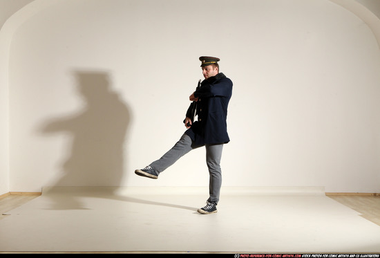 Man Adult Muscular White Moving poses Army Fighting with shotgun