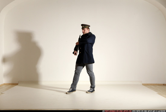 Man Adult Muscular White Moving poses Army Fighting with shotgun