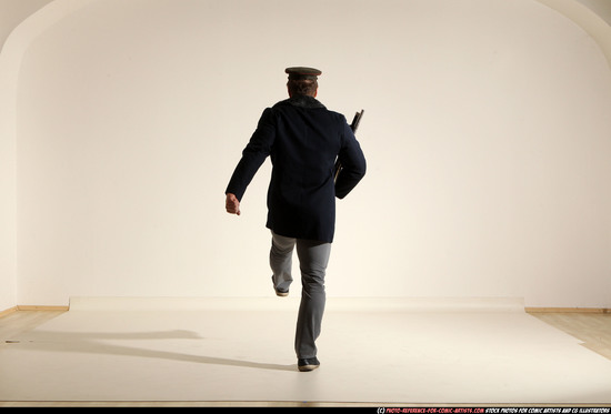 Man Adult Muscular White Moving poses Army Fighting with shotgun