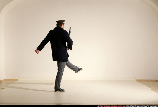 Man Adult Muscular White Moving poses Army Fighting with shotgun