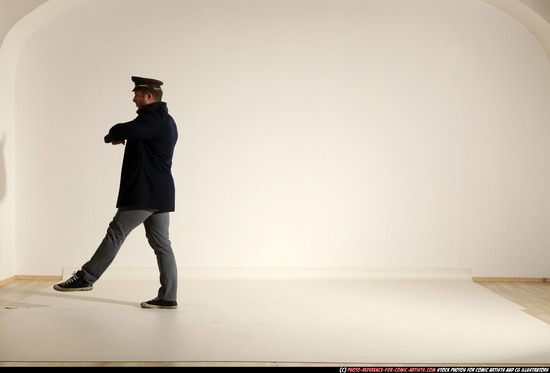 Man Adult Muscular White Moving poses Army Fighting with shotgun