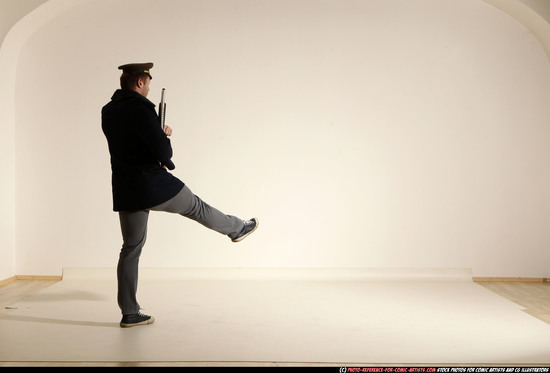 Man Adult Muscular White Moving poses Army Fighting with shotgun