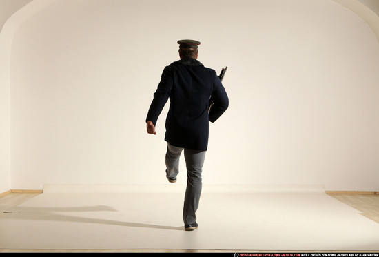 Man Adult Muscular White Moving poses Army Fighting with shotgun