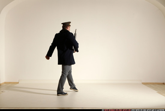 Man Adult Muscular White Moving poses Army Fighting with shotgun