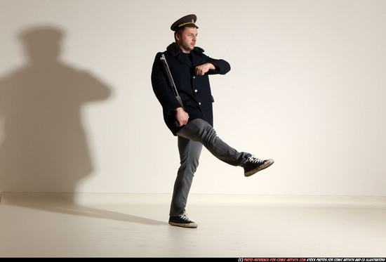 Man Adult Muscular White Moving poses Army Fighting with shotgun