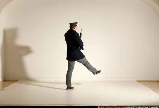 Man Adult Muscular White Moving poses Army Fighting with shotgun