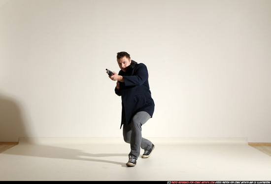 Man Adult Muscular White Moving poses Casual Fighting with shotgun