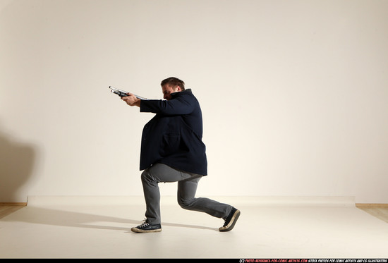 Man Adult Muscular White Moving poses Casual Fighting with shotgun