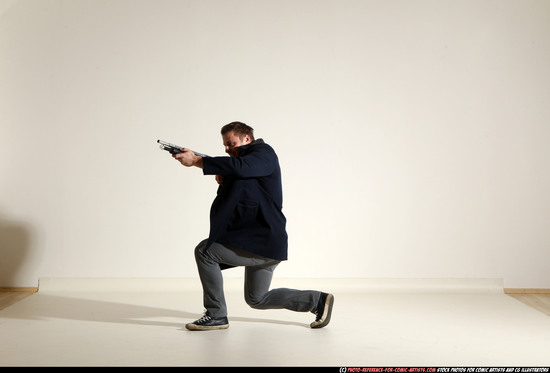 Man Adult Muscular White Moving poses Casual Fighting with shotgun