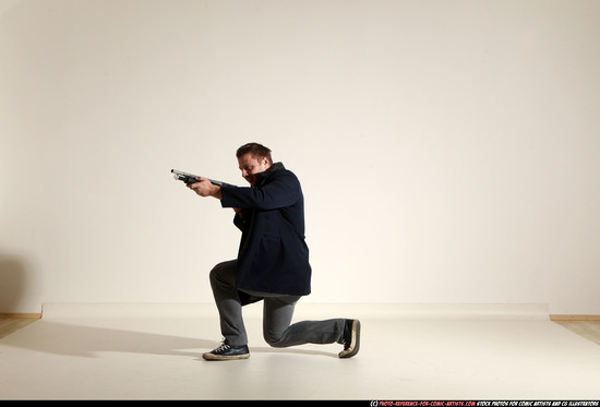 Man Adult Muscular White Moving poses Casual Fighting with shotgun