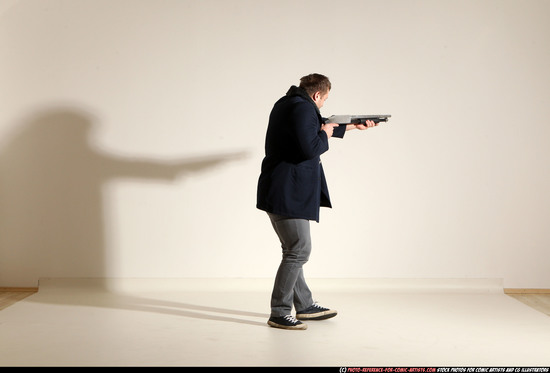 Man Adult Muscular White Moving poses Casual Fighting with shotgun