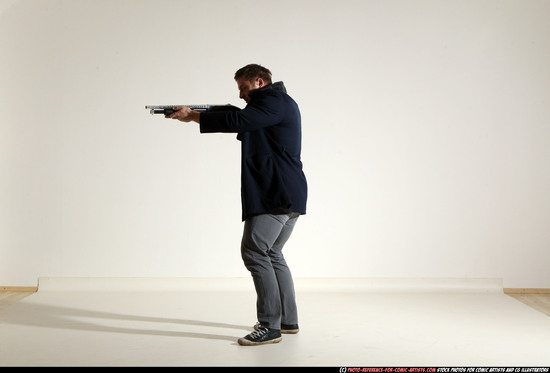 Man Adult Muscular White Moving poses Casual Fighting with shotgun