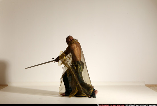 Man Adult Athletic Black Fighting with sword Moving poses Army