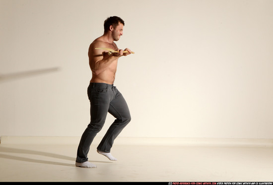 Man Adult Muscular White Magic Moving poses Pants