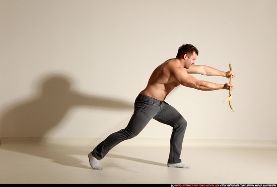 Man Adult Muscular White Magic Moving poses Pants