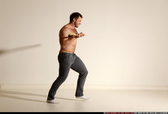 Man Adult Muscular White Magic Moving poses Pants