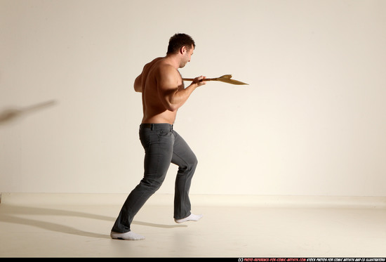 Man Adult Muscular White Magic Moving poses Pants