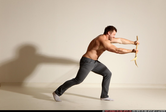 Man Adult Muscular White Magic Moving poses Pants