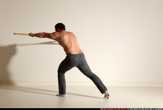 Man Adult Muscular White Magic Moving poses Pants