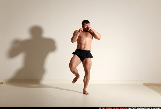 Man Adult Muscular White Kick fight Moving poses Underwear