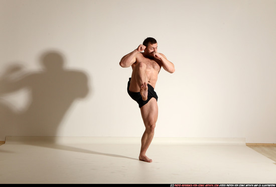 Man Adult Muscular White Kick fight Moving poses Underwear