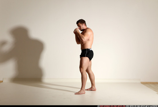 Man Adult Muscular White Kick fight Moving poses Underwear