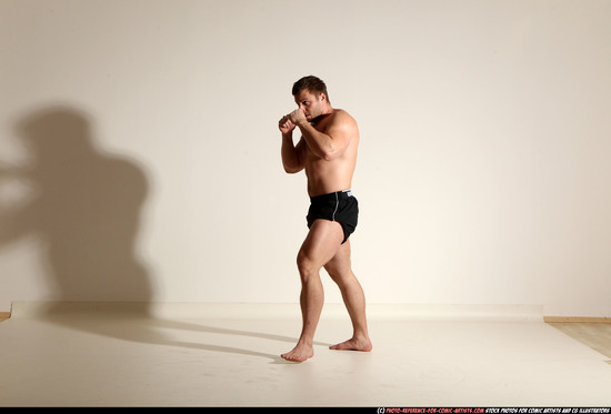 Man Adult Muscular White Kick fight Moving poses Underwear