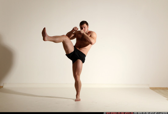 Man Adult Muscular White Kick fight Moving poses Underwear