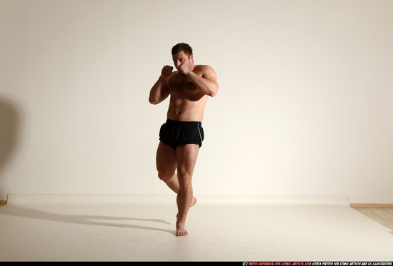 Man Adult Muscular White Kick fight Moving poses Underwear