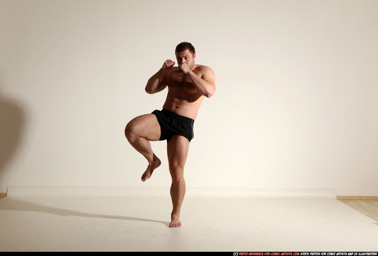 Man Adult Muscular White Kick fight Moving poses Underwear