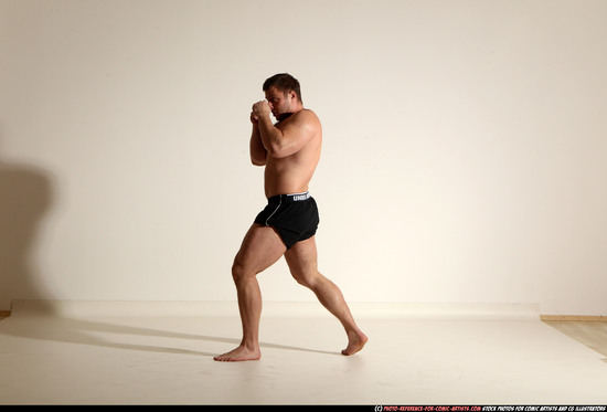 Man Adult Muscular White Kick fight Moving poses Underwear