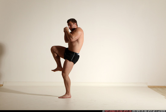 Man Adult Muscular White Kick fight Moving poses Underwear