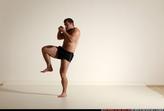 Man Adult Muscular White Kick fight Moving poses Underwear