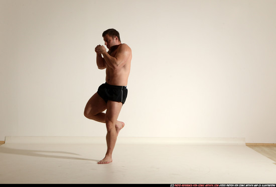 Man Adult Muscular White Kick fight Moving poses Underwear