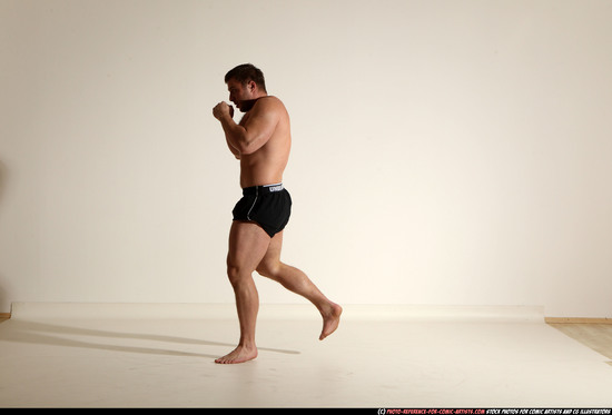 Man Adult Muscular White Kick fight Moving poses Underwear